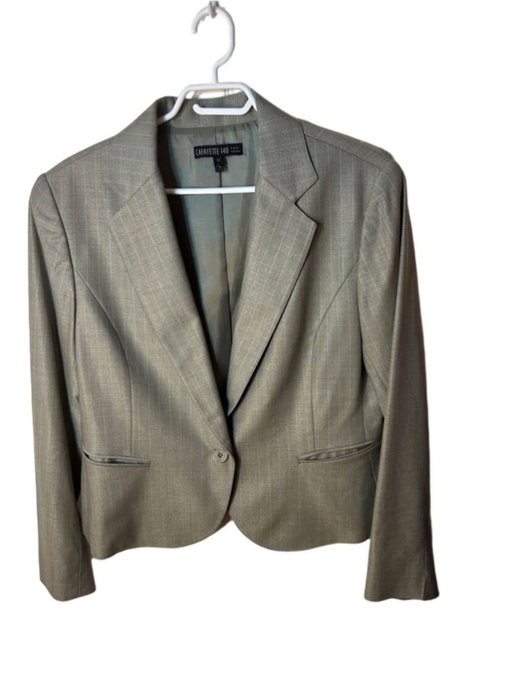Lafayette 148 New York Wool and Silk Grey with Blue Pinstripe Blazer size 14